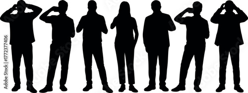 Fotografía Silhouette of diverse people using mobile phones and gesturing thoughtfully