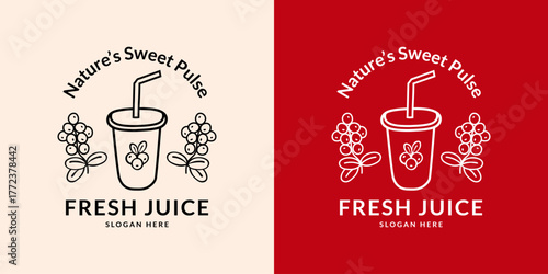 Fresh juice logo. Cranberry. Hand drawn.