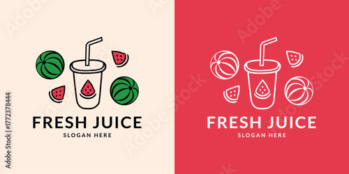 Fresh juice logo. Watermelon. Hand drawn.