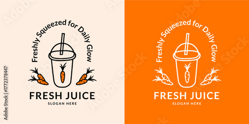 Fresh juice logo. Carrot. Hand drawn.