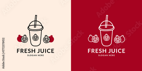 Fresh juice logo. Pomegranate. Hand drawn.
