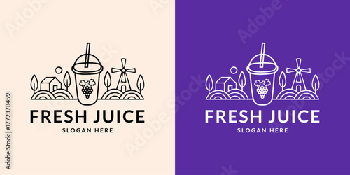 Fresh juice logo. Grape. Hand drawn.