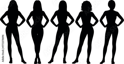 Silhouette of Diverse Women Standing Proudly Side by Side in Unity