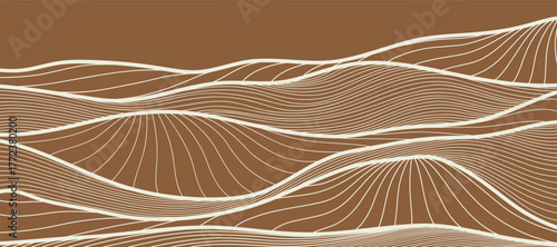 Mountain line art background, luxury wallpaper design for covers, invitation backgrounds, packaging designs, wall art and prints. Vector illustration.