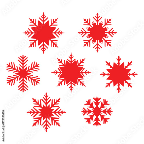 Collection of red snowflakes in various shapes and sizes set and bundle silhouette art vector design