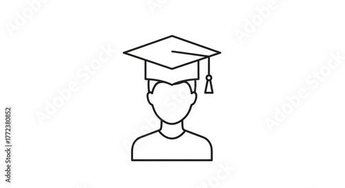 Line drawing of a person wearing a graduation cap with a tassel on a white background illustration created with generated ai