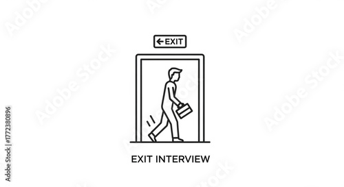 Man walking through exit door with briefcase in line art style for exit interview concept design illustration created with generated ai