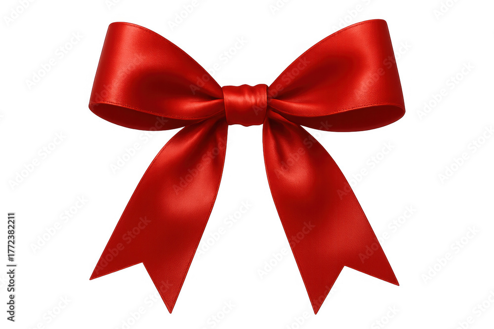 Fototapeta premium Red bow silk ribbon creating festive gift decoration design element with transparent background