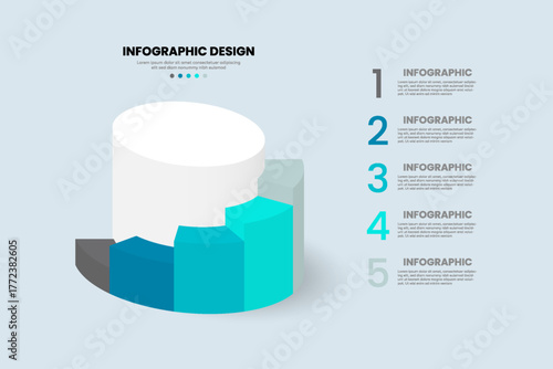 Modern style 3D cylinder and semicircle bar chart design