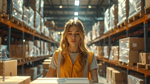 倉庫で働く女性