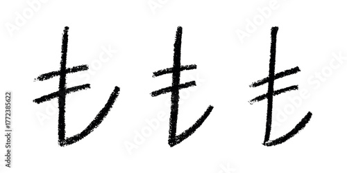 Set of hand drawn turkish lira currency symbol. Brush stroke doodle. Single element for design