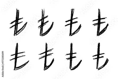 Set of hand drawn turkish lira currency symbol. Brush stroke doodle. Single element for design