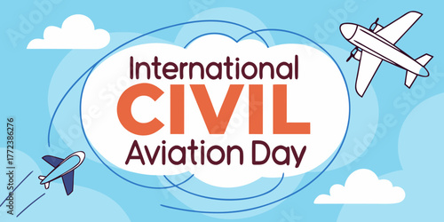 International Civil Aviation Day banner illustration with airplanes and clouds