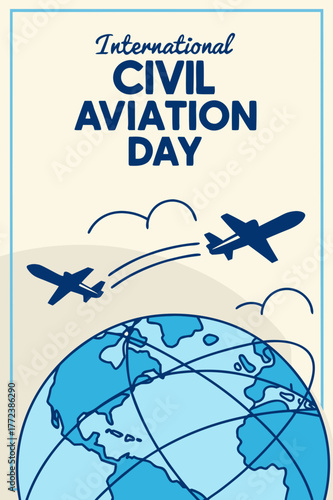 International Civil Aviation Day Celebration with Airplane Silhouettes and Globe