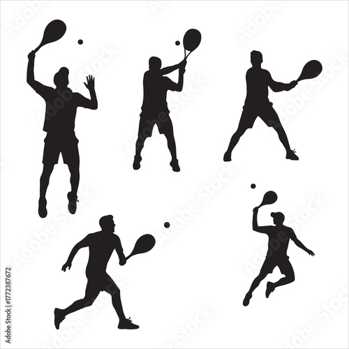 Tennis player silhouette set showing various poses set and bundle silhouette art vector design