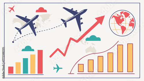 Aviation travel and global growth chart concept graphic