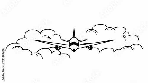 Airplane flying among the clouds