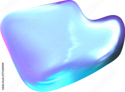 Abstract 3D chrome blob in holographic tones. Smooth Y2K liquid reflections define the metallic 3D chrome blob surface.