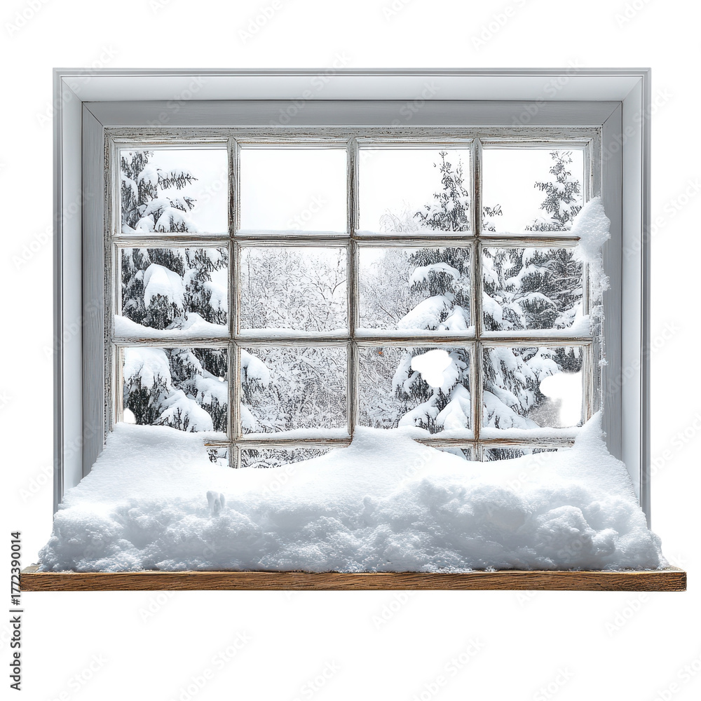 Naklejka premium Winter view from window on transparent background