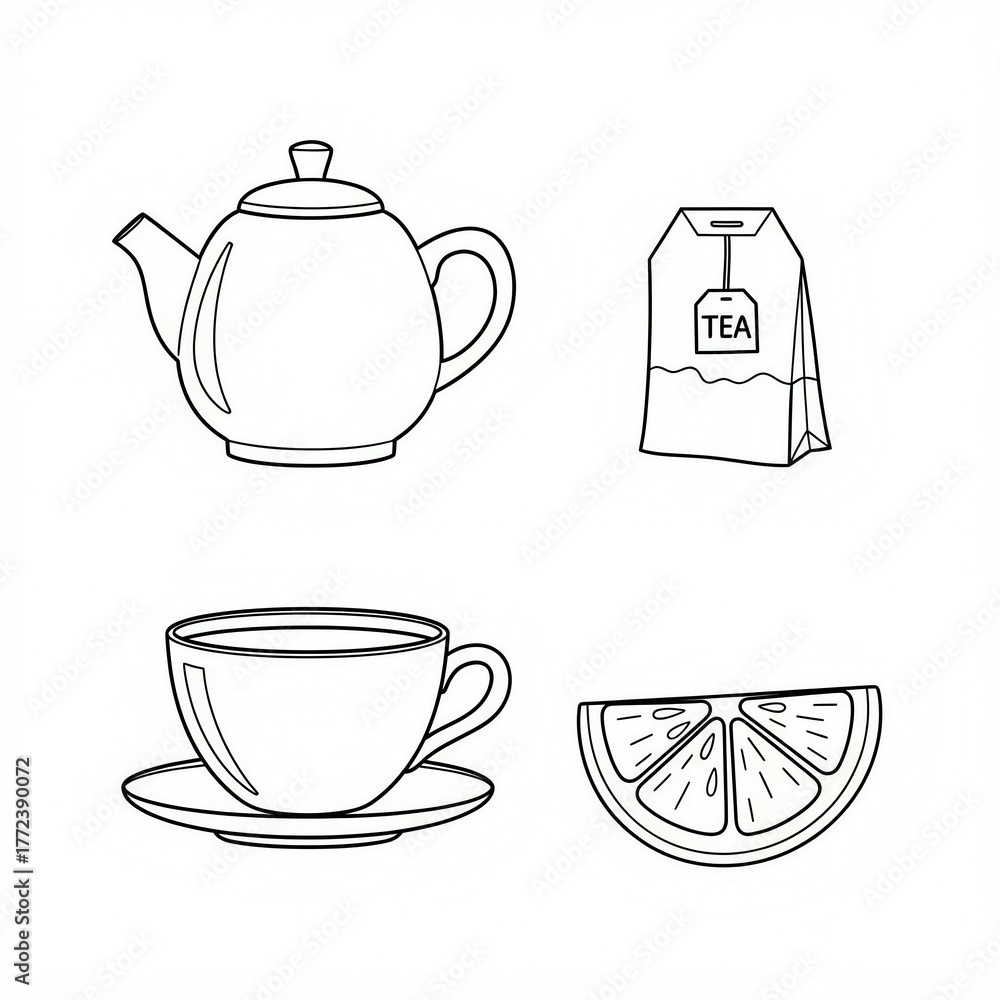 Obraz premium Icons tea sketch 