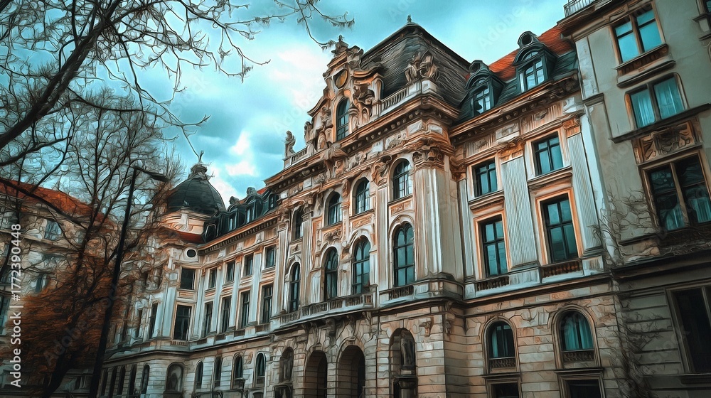 Fototapeta premium Academy building in Rococo style architecture in an urban environment cityscape