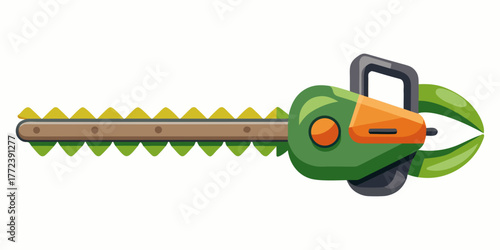 Battery-powered hedge trimmer in green and orange design  