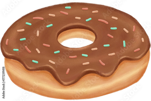 Chocolate topping donut with sprinkle crayon illustration good for sticker, children decoration