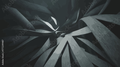 Dark abstract swirling plant leaves with light accents