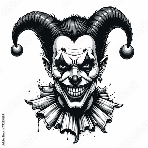 joker, illustration, vector, clown, jester, symbol, face, icon, design, character, black, cartoon, mask, fool, head, cheerful, costume, graphic, buffoon, game, tattoo, harlequin, blackjack, poker, cir
