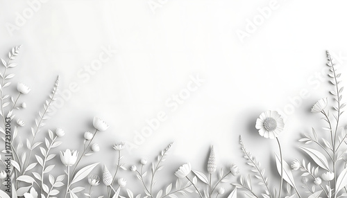 Minimalist White Paper Flowers on Elegant Blank Background