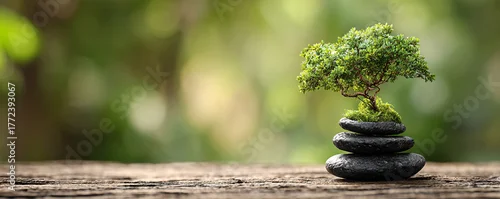 Panel kuchenny z motywem Bonsai tree growing on balanced zen stones representing harmony and spiritual calm