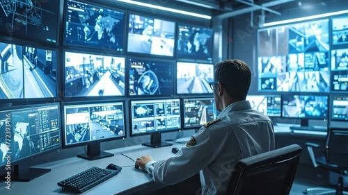 モニターを見ている男性