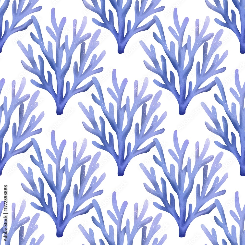 Fototapeta premium seamless floral abstract pattern coral blue in transparent background fabric pattern watercolor hand-drawn