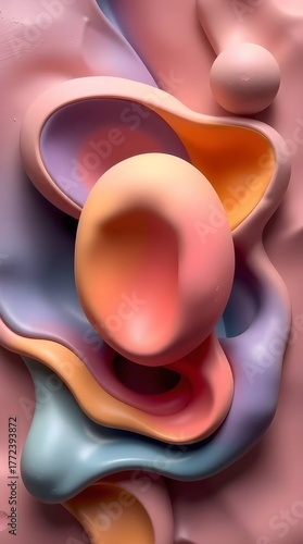 Abstract Pastel Fluid Shapes 3D Render