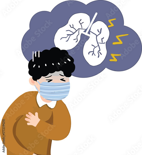 Pneumonia, COVID-19, or Lung Disease Symptoms, Breathing Difficulty and Chest Pain with Face Mask