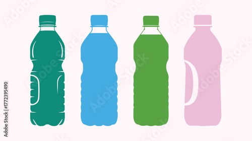 Plastic water solid multicolor bottle icon set. Vector illustration isolated on transparent background