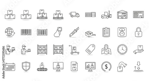 Collection of icons representing logistics and delivery services