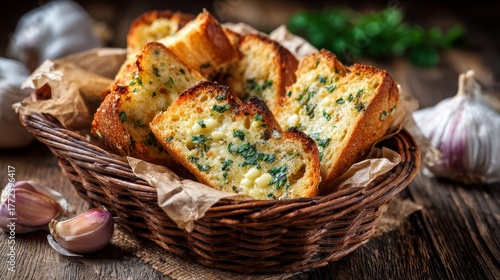 Wallpaper Mural basket of slices of garlic bread Torontodigital.ca