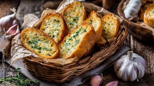 Wallpaper Mural basket of slices of garlic bread Torontodigital.ca