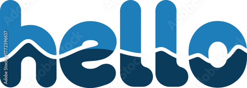 Hello lettering with water wave effect. Ocean wave font design. Blue hello word waves