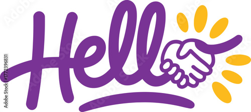 Hello Word Art Text with Handshake Sparkle Partnership