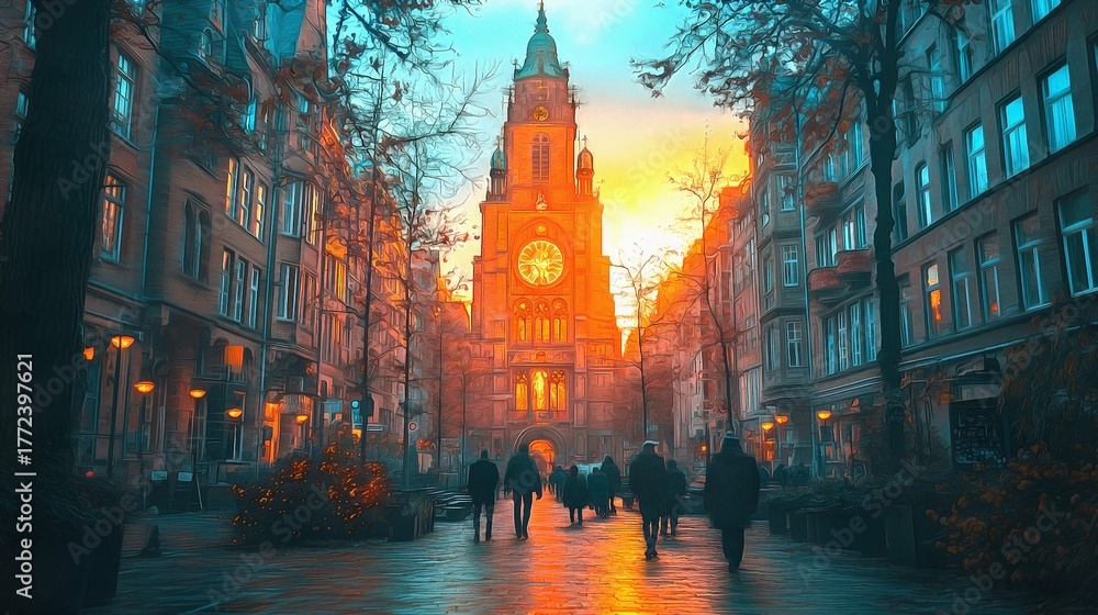 Fototapeta premium Church building in Romanticism style architecture in an urban environment cityscape