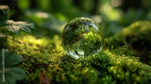 Wallpaper Mural crystal-clear globe placed on moss-covered soil Torontodigital.ca