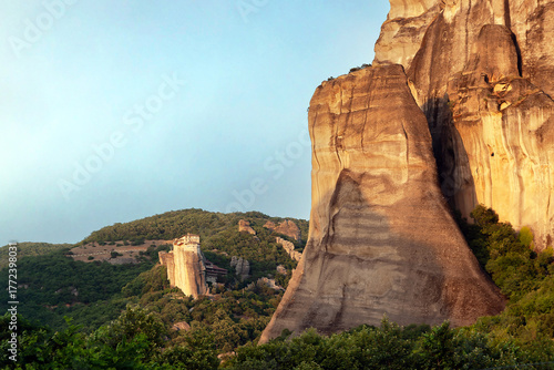 The dusk view to Holy Monastery of St. Nicholas Anapausas, Meteora, Greece