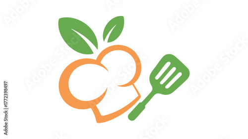 Healthy food chef hat and spatula logo design for culinary businesses and restaurants vector