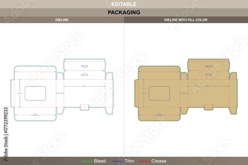 Hanging display box with window dieline shaped by vector accuracy ensuring clear printing detail and strong packaging setup smooth die line fold supports hook and view front
