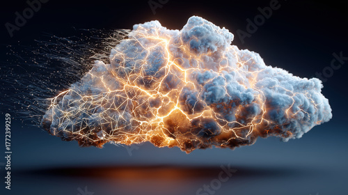 Wallpaper Mural Cloud computing concept with glowing network connections, dark sky background, digital chaos, and dramatic energy effects Torontodigital.ca