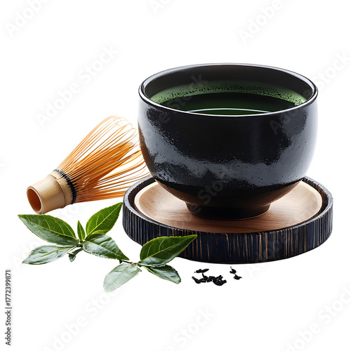 Japanese Matcha Tea Ceremony Set on Transparent Background