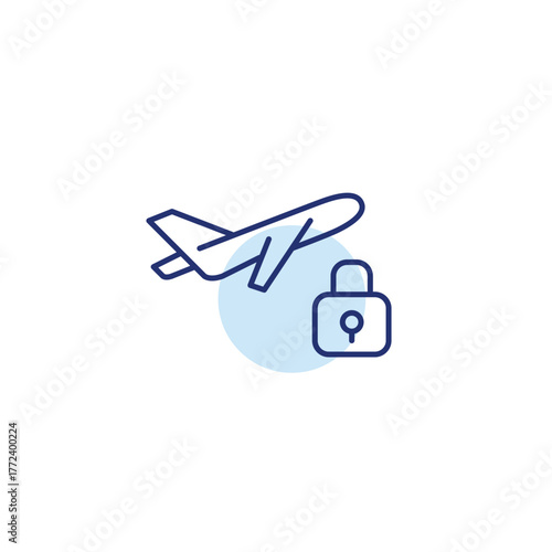 Plane taking off and lock. Aviation safety. Pixel perfect, editable stroke vector icon