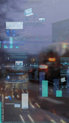 Animation of statistical data processing against city traffic at night